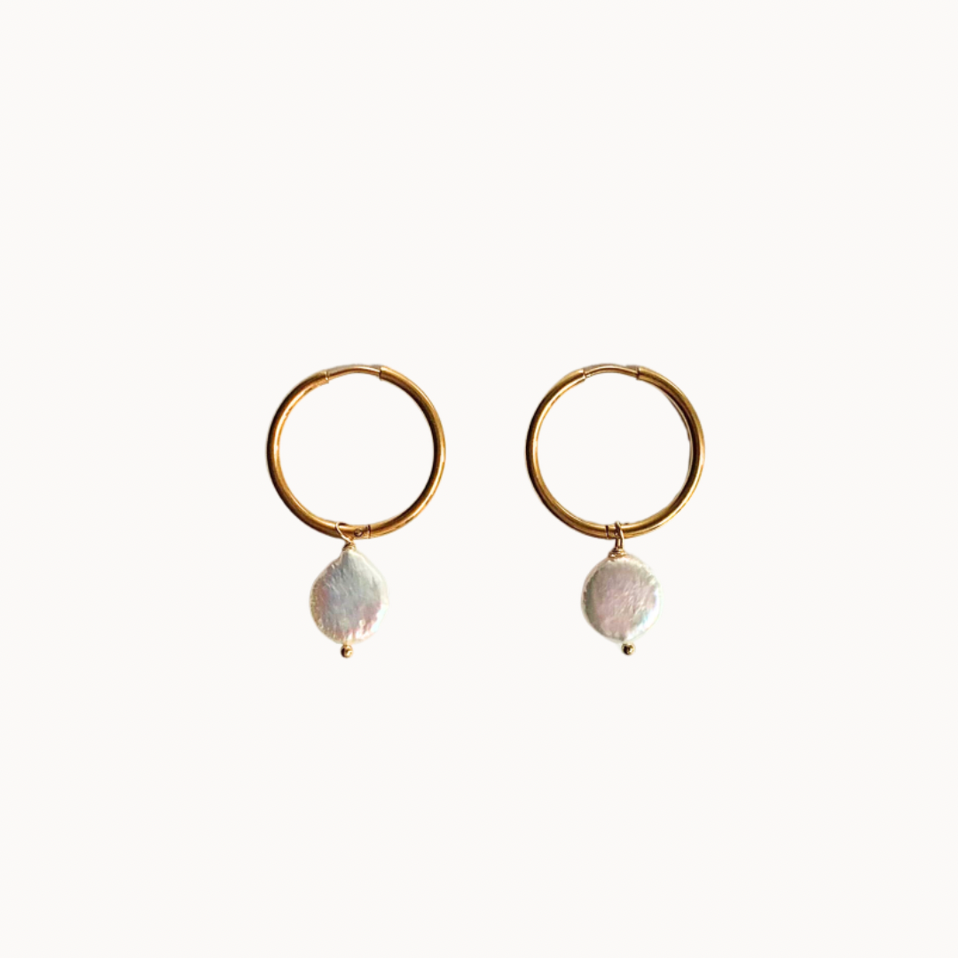 Pearl Drop Hoop Earrings