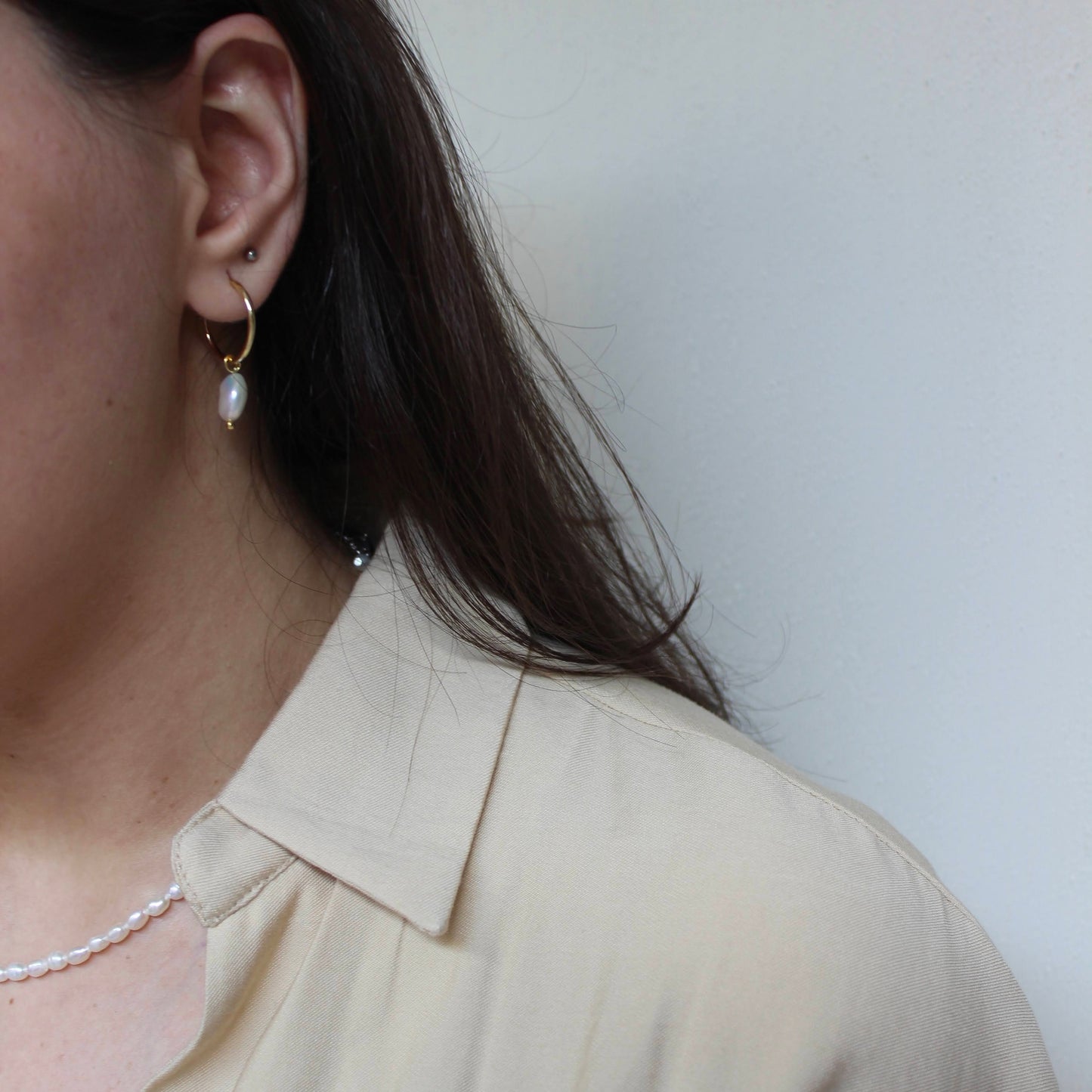 Pearl Drop Hoop Earrings