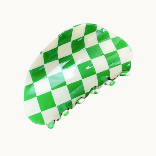 Chequer Claw Clip Green
